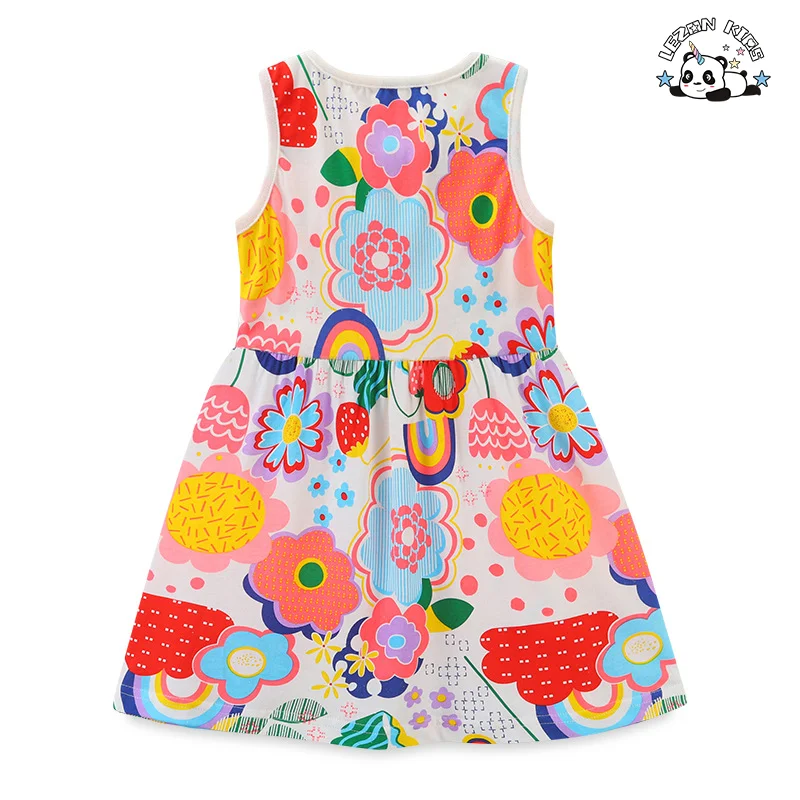 LEZONKIDS - Girls' Summer Dresses Custom Logo Short Sleeve Western Style Woolen Fabric Kid Clothing